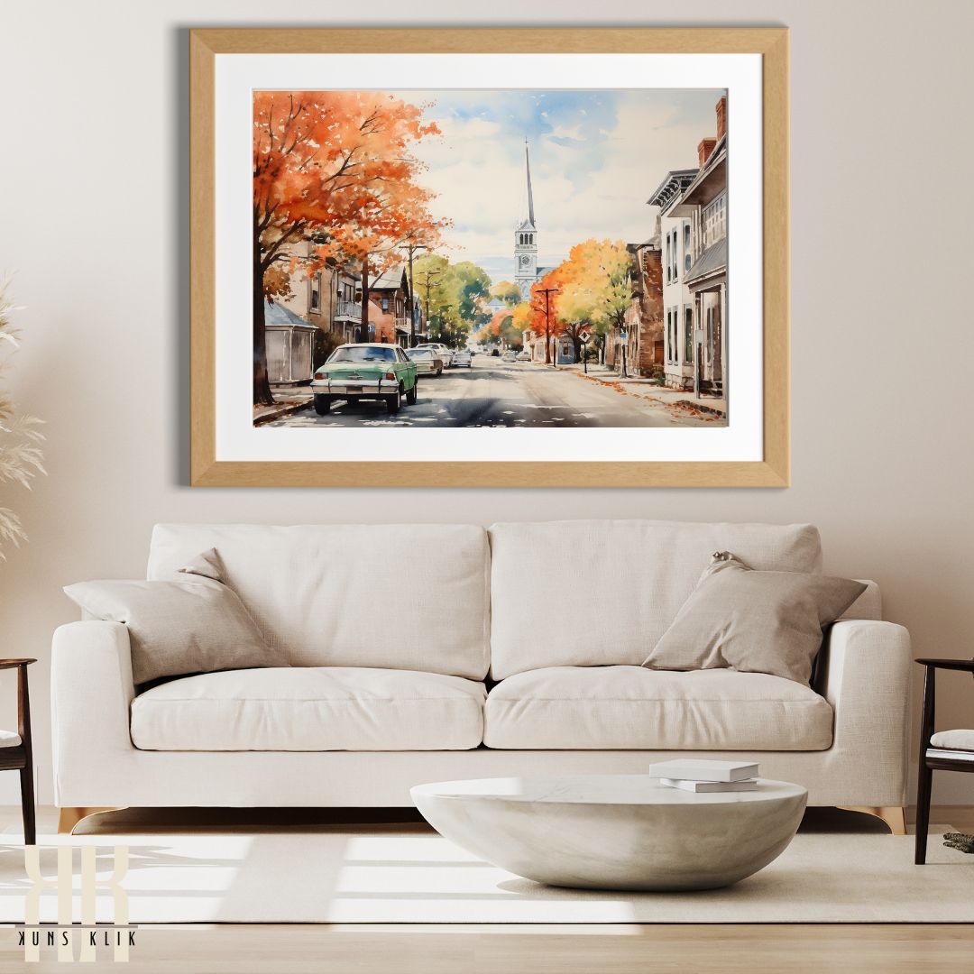 Historic Town Autumn Watercolour Landscape