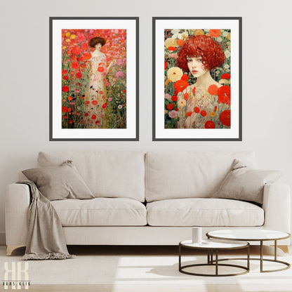 Gustav Klimt Inspired Floral Woman Art Print