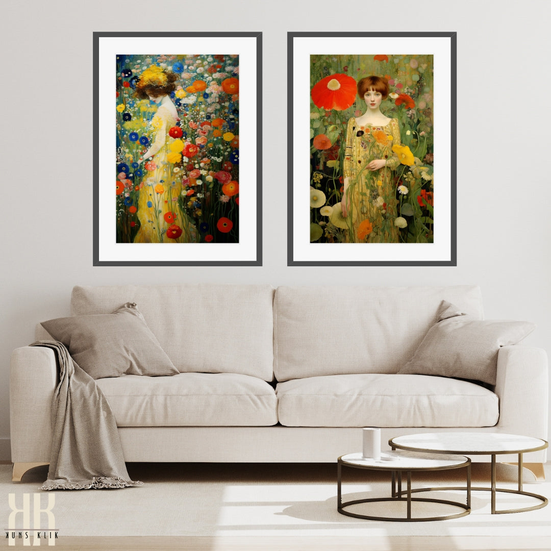 Vintage Woman in Garden Wall Art Print