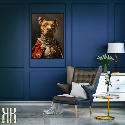 Staffie Dog Royal Portrait Dressed as King