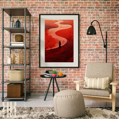 Modern Silhouette in Red Landscape Art Print