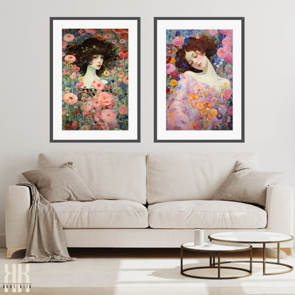 Romantic Woman in Blooming Garden Art Print