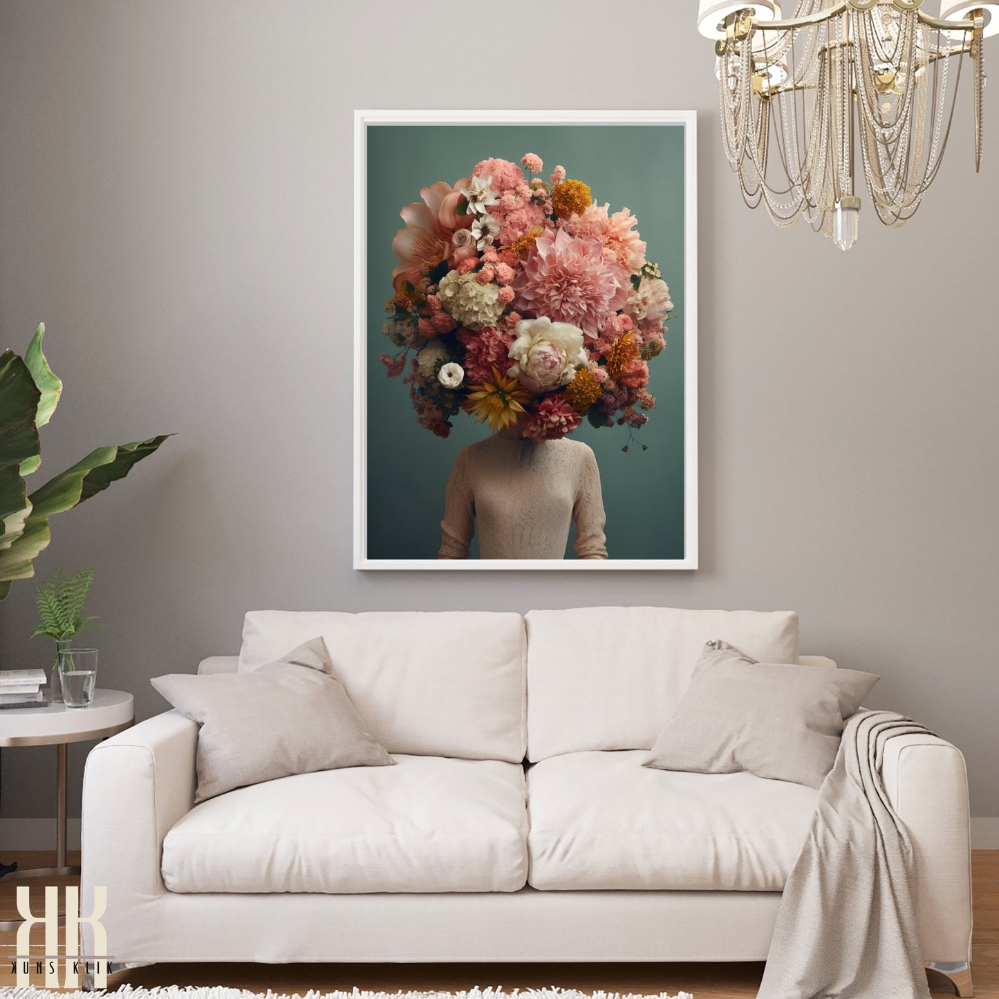 Woman Flower Bouquet Head Feminine Wall Art - 4