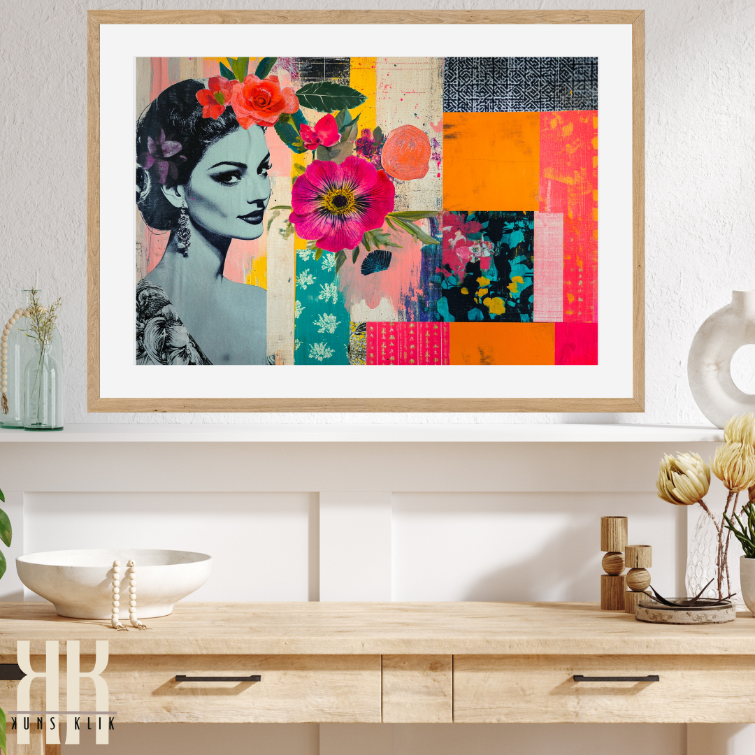 Vibrant Maximalist Collage Art Print – Bold Floral Mixed Media Wall Decor