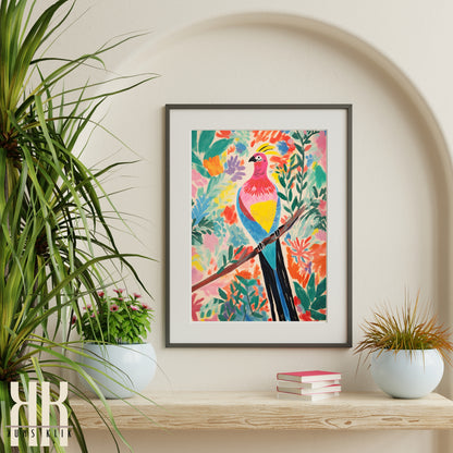 Bright Bold Birds on Botanical Background Art - 9