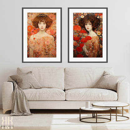 Whimsical Woman in Red Poppies Art Print