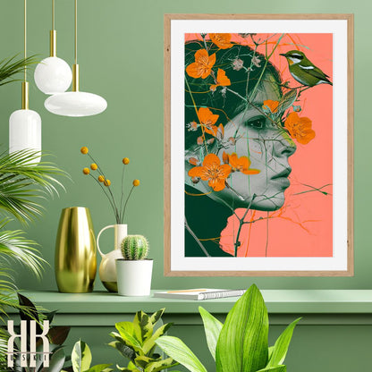 Modern Fashion and Floral Art in Vibrant Orange and Pink