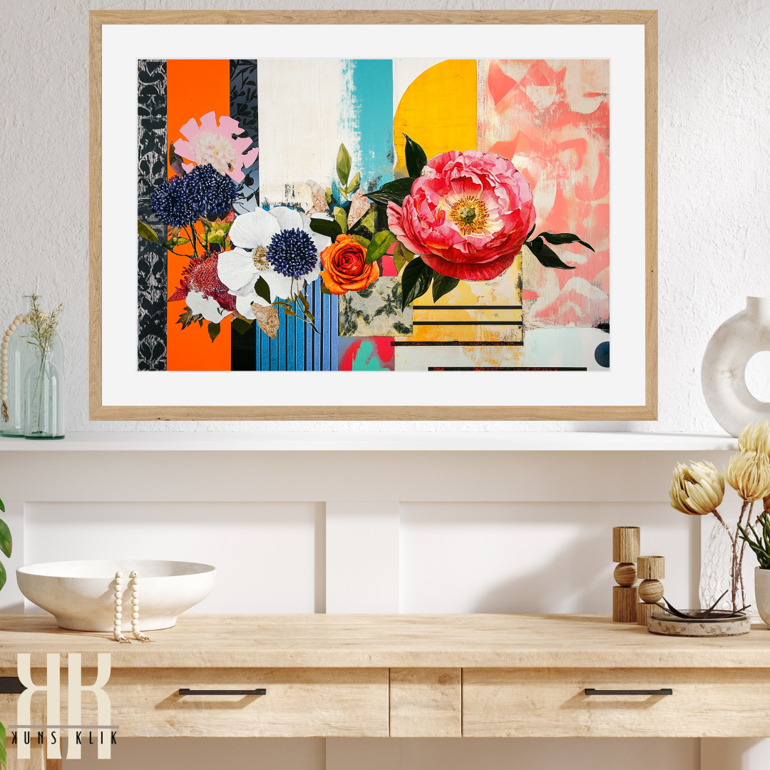 Expressive Collage Wall Art – Vintage Glam with Vibrant Florals