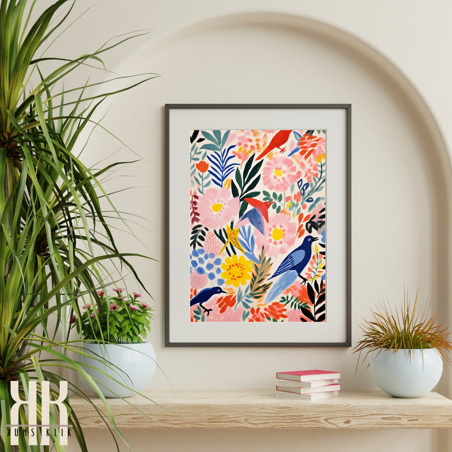 Bright Bold Birds on Botanical Background Art - 12