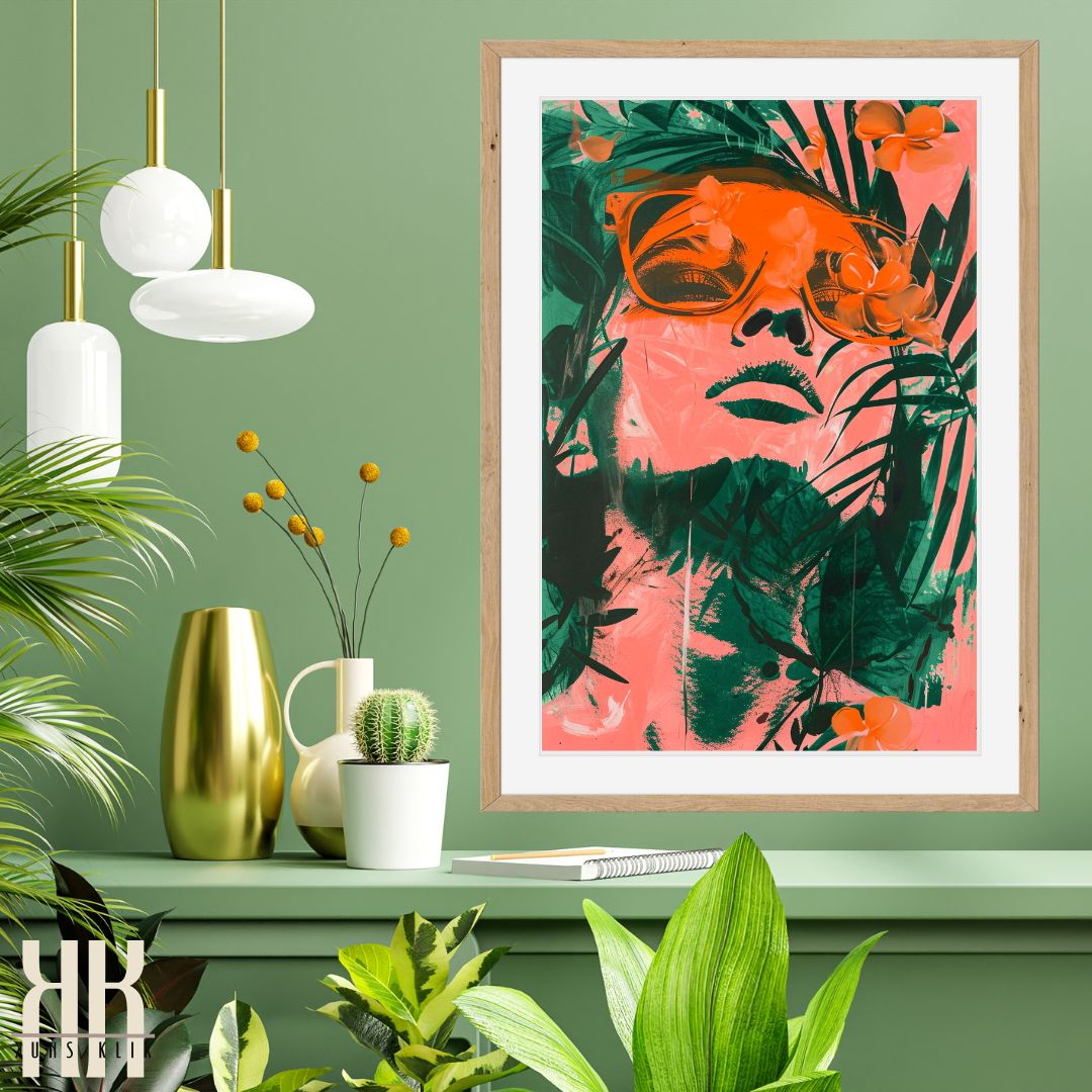 Abstract Female Portrait in Pink and Green