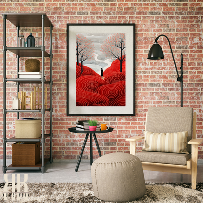 Minimalist Nature Art Print with Red Fields