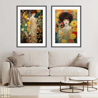 Large Art Print of Woman in Vibrant Flower Garden