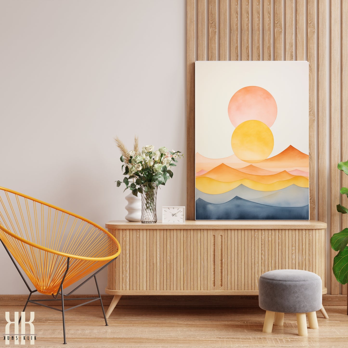 Minimalist Watercolour Sunset Mountain Art Print - 2