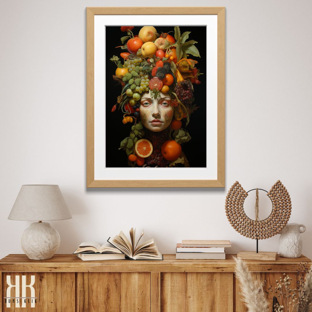 Woman with Fruit Crown Portrait Print