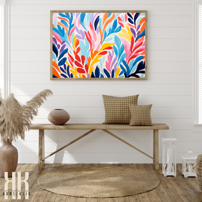 Colourful Leaf Broad Brush Stroke Matisse Pattern Print - 21