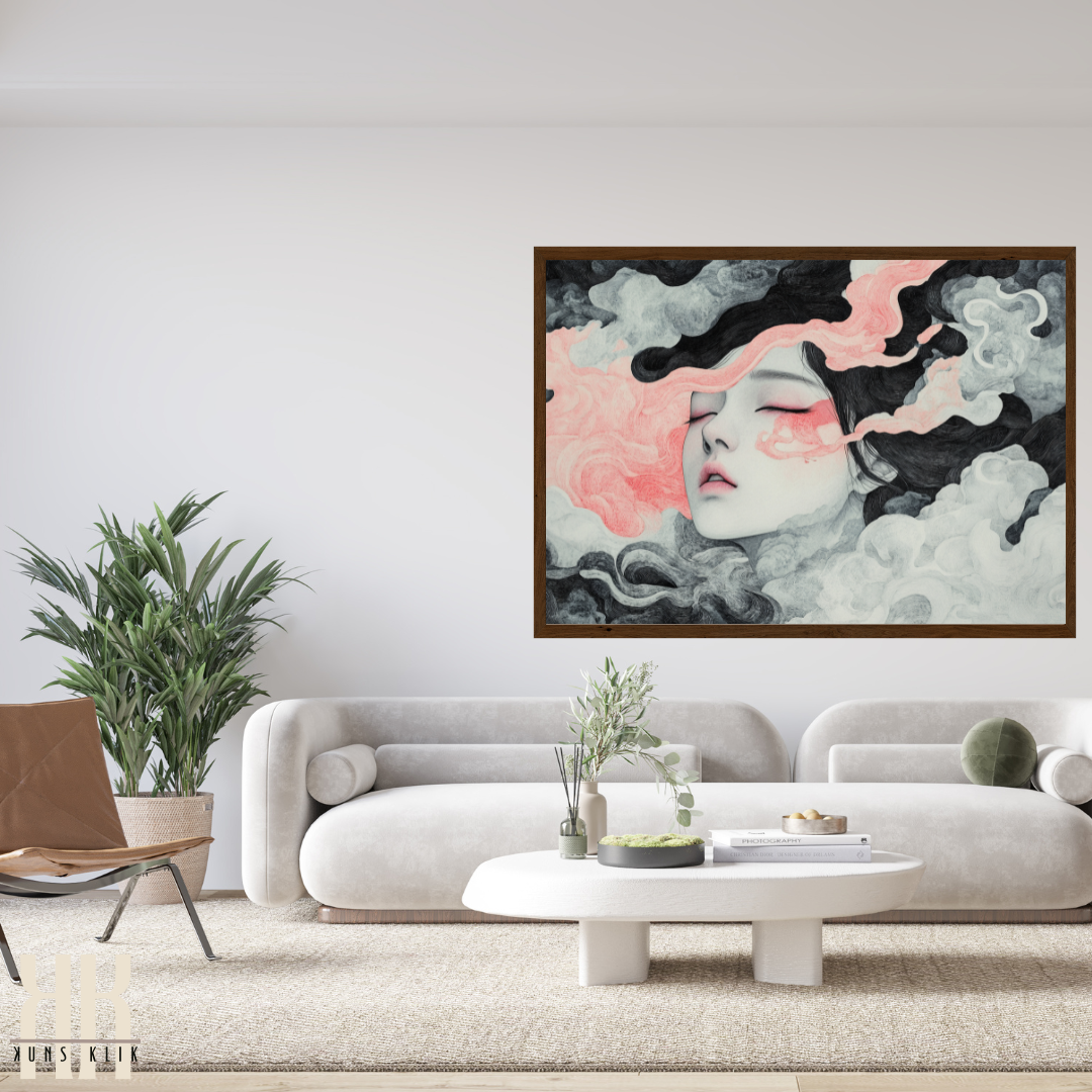 Surreal Woman Face Art Print - Elegant Monochrome Home Decor