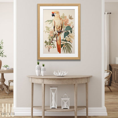 Tropical Parrot and Flowers Art Print