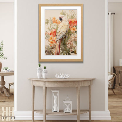 Large Parrot Canvas Print with Flowers