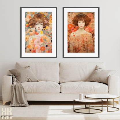 Colourful Flower Field and Female Portrait Art Poster