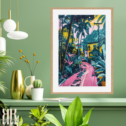 Cuban Paradise Poster – Vibrant City Streets & Lush Greenery