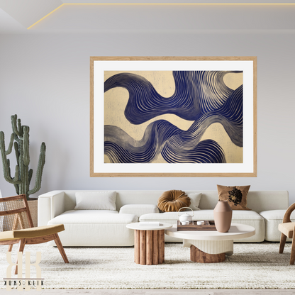 Contemporary Ink Wave Art – Large-Scale Neutral Wall Print