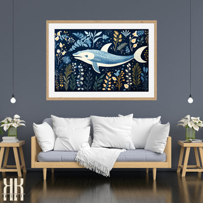 Scandinavian Whale Folk Art Print - 1