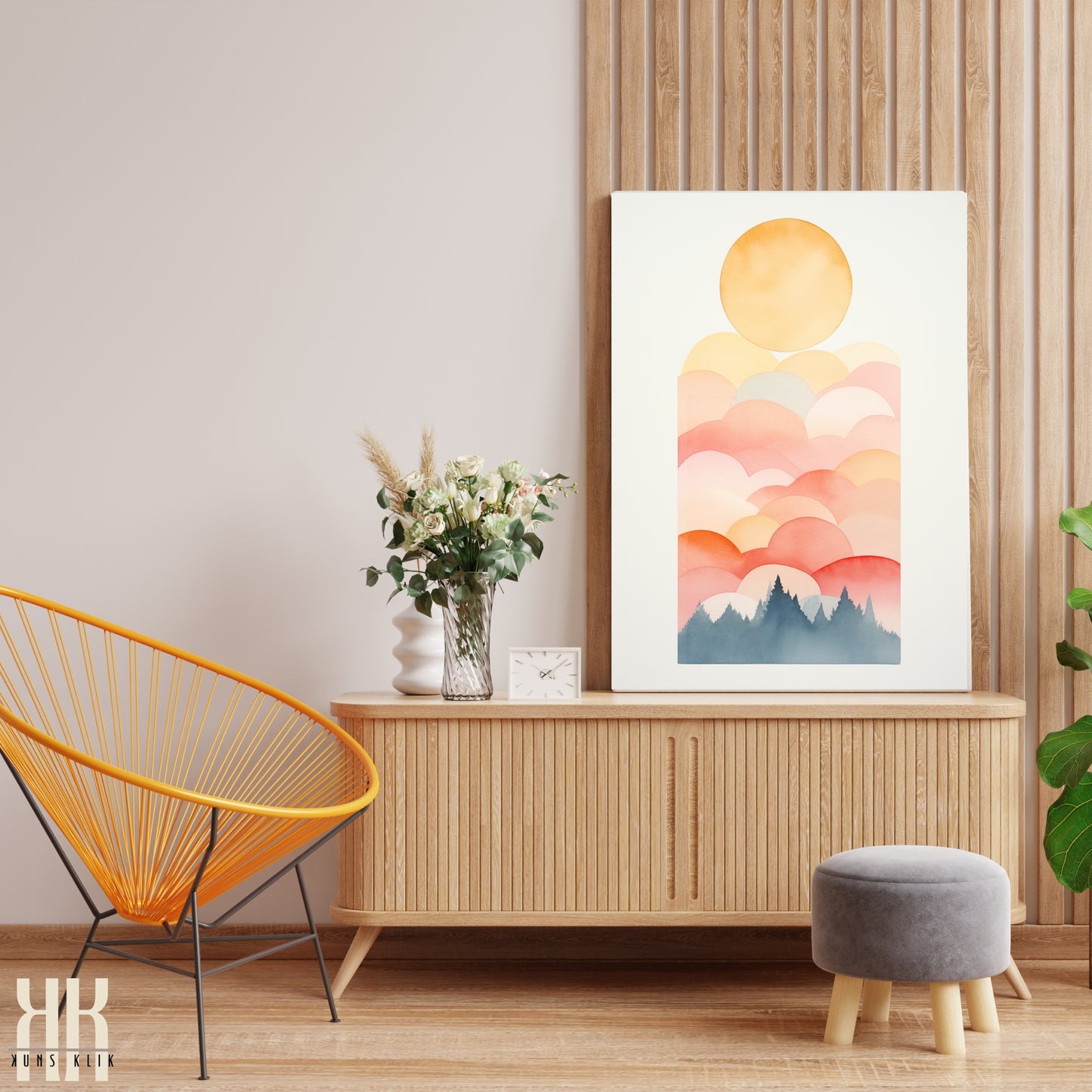 Minimalist Watercolour Sunset Mountain Art Print - 11