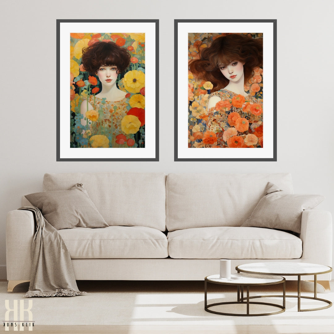 Floral Portrait of Woman in Poppy Field Wall Art Print