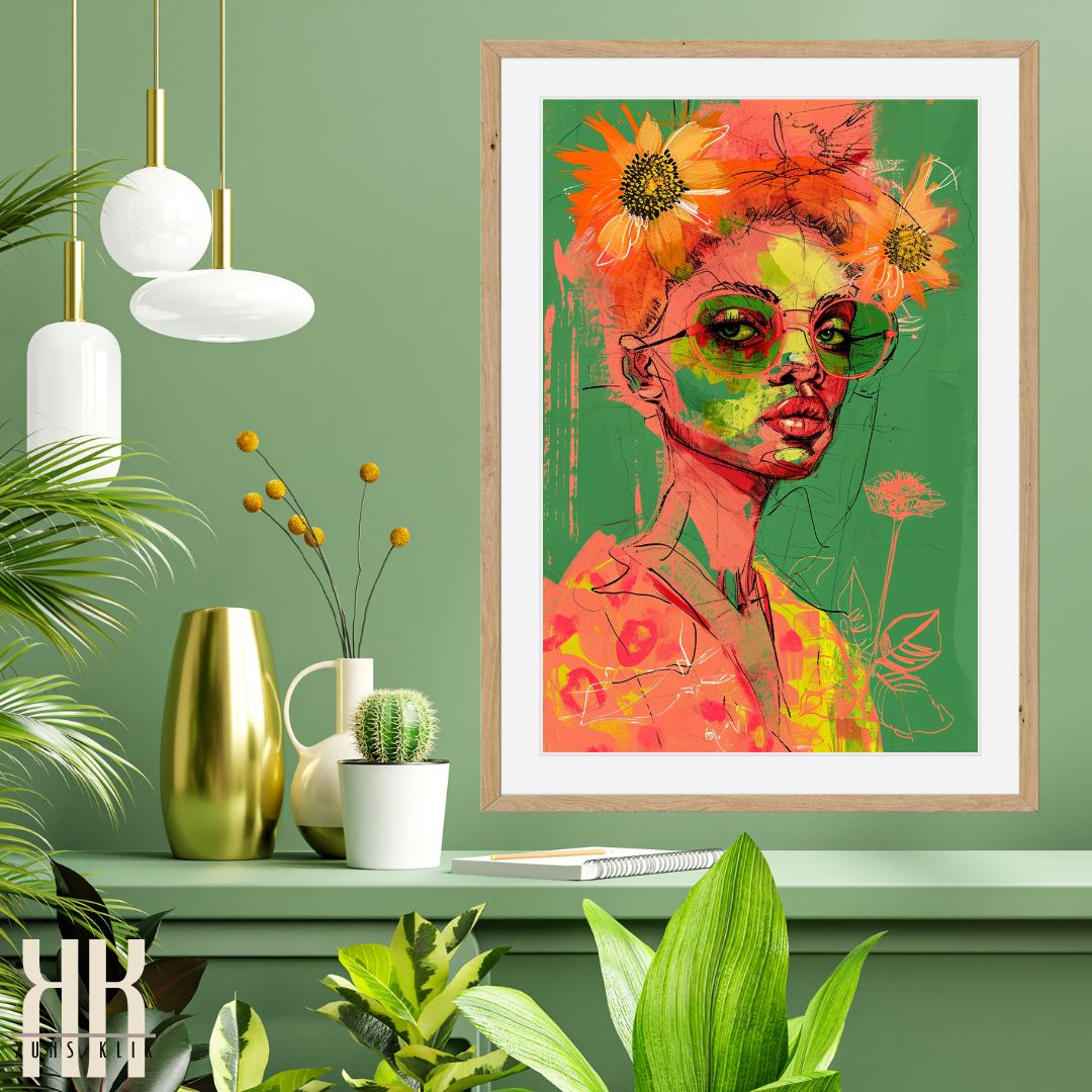 Vivid Floral Fashion Portrait Print