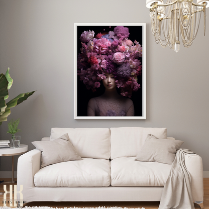 Woman Flower Bouquet Head Feminine Wall Art - Purple 7