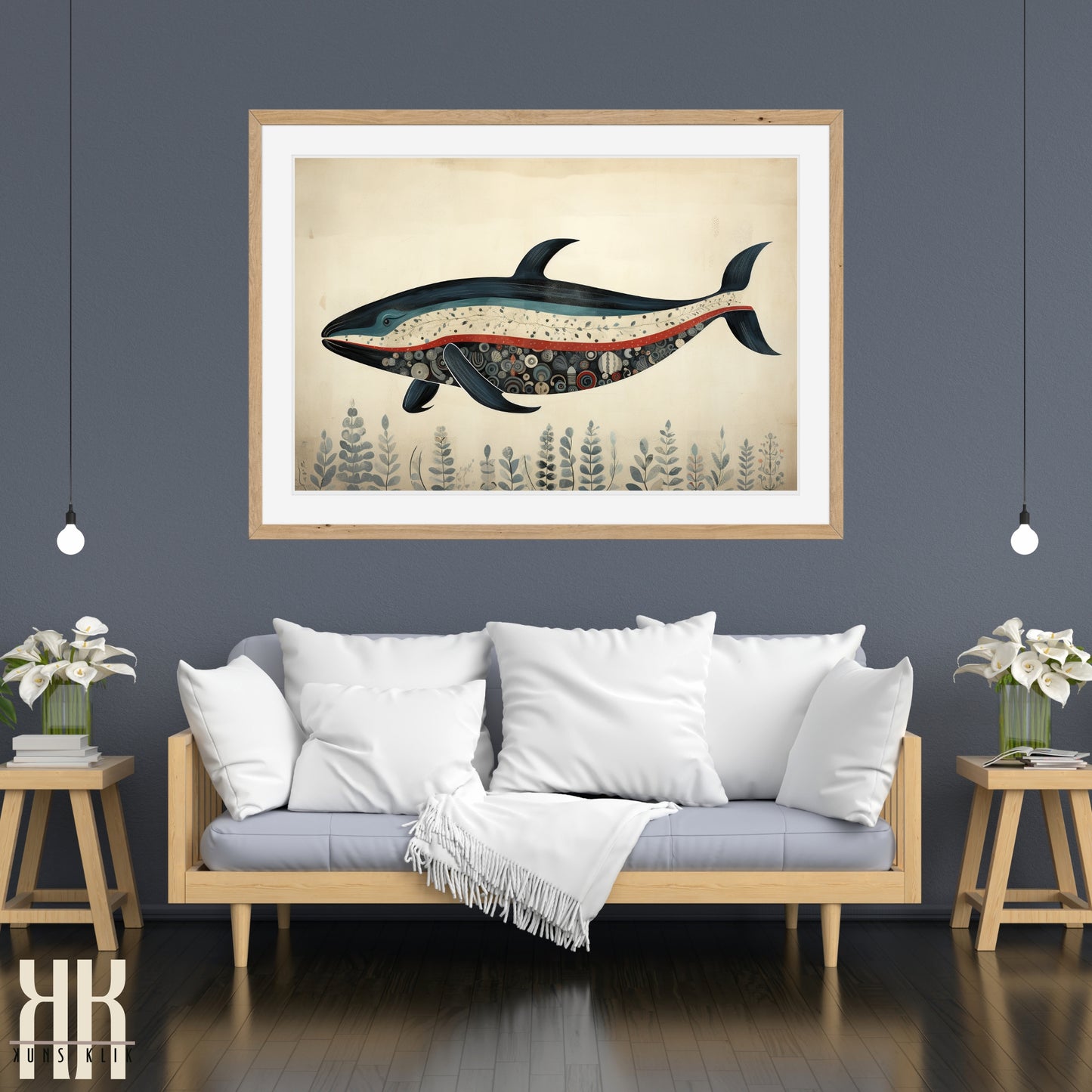 Scandinavian Whale Folk Art Print - 2