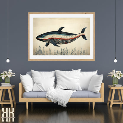 Scandinavian Whale Folk Art Print - 2