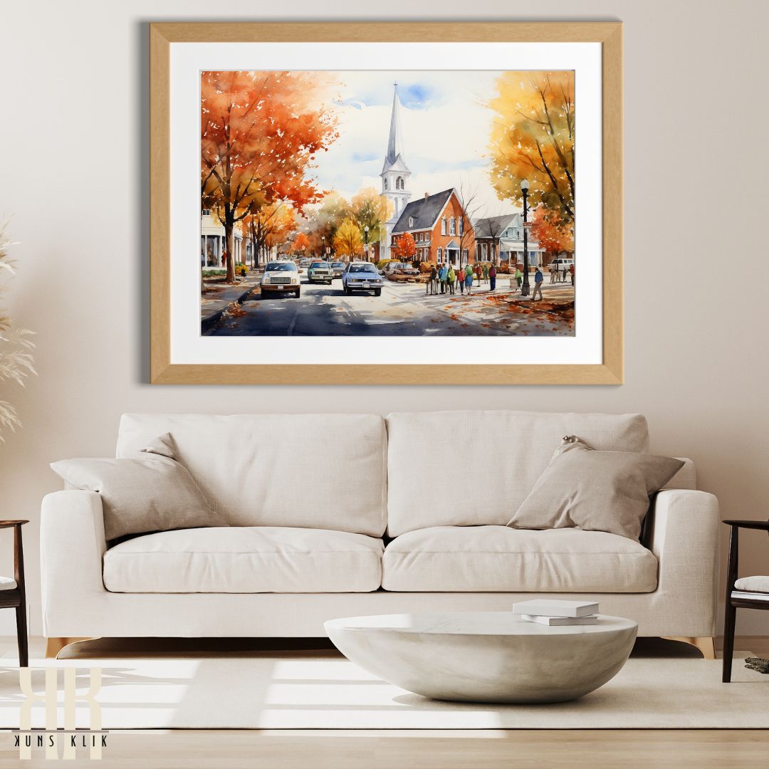 Charming Town Fall Scene Wall Art