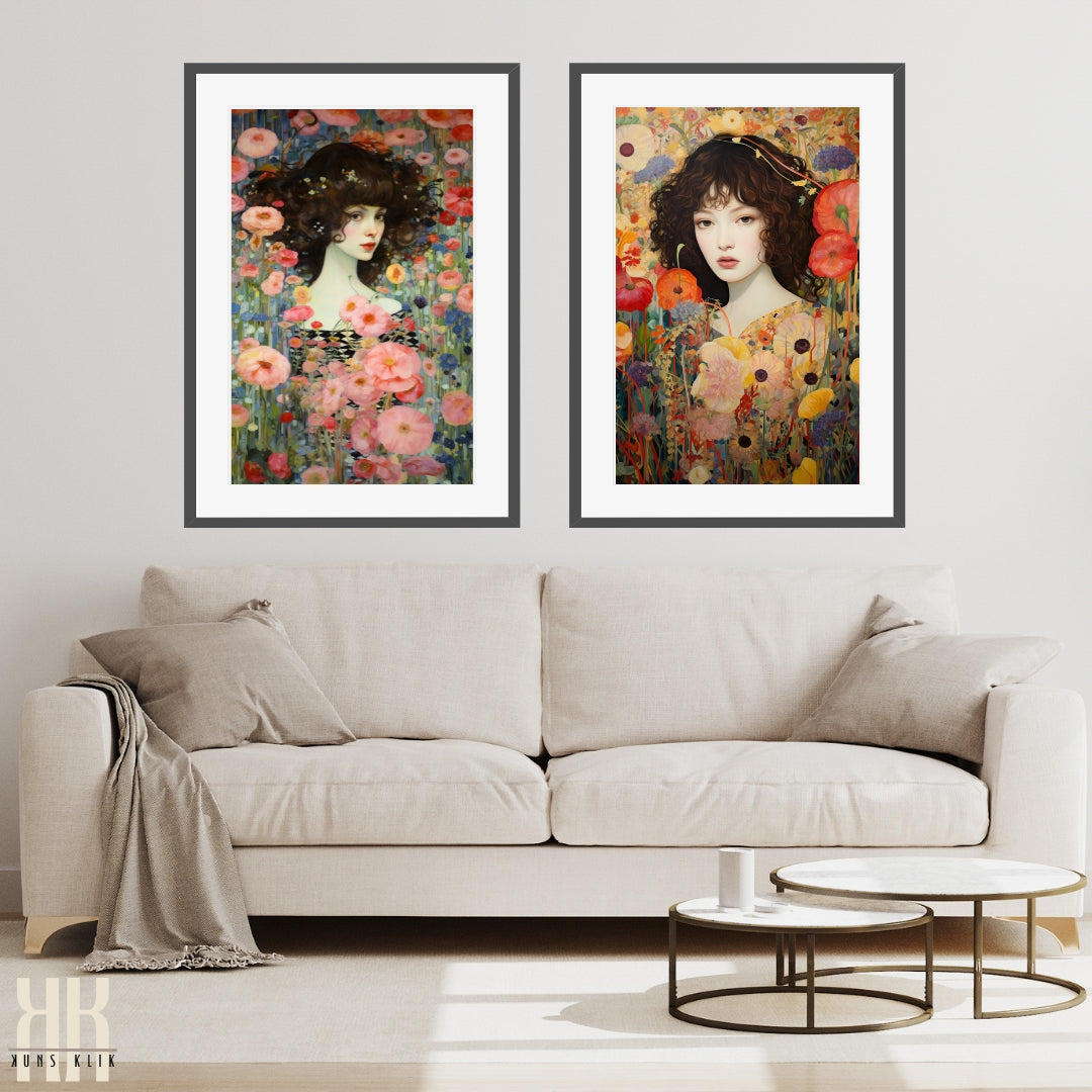 Soft Female in Flowers Vintage Art Print