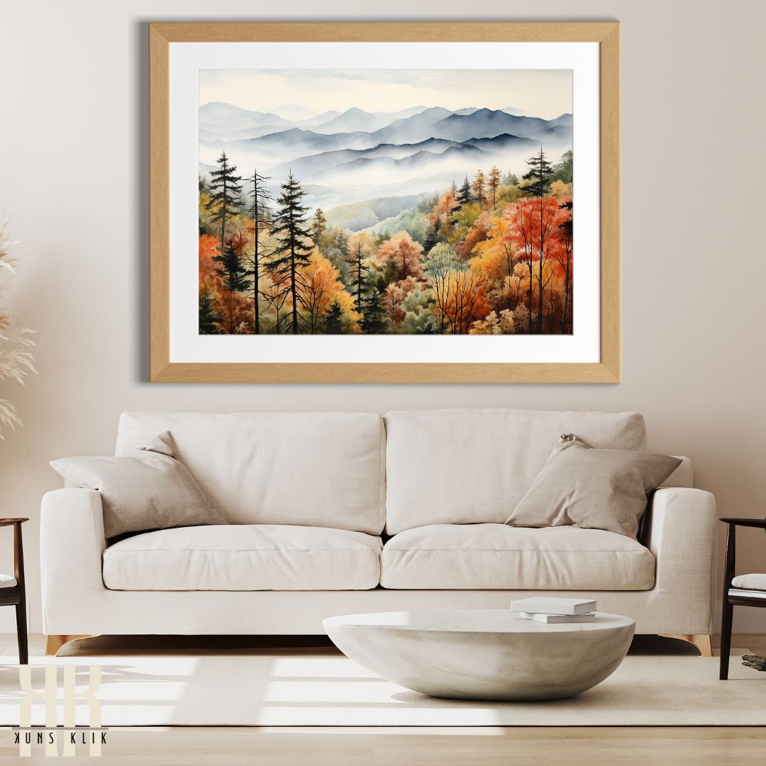 Fall Foliage Mountain Range Art