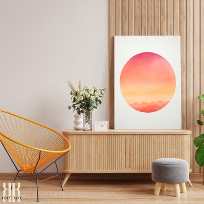 Minimalist Watercolour Sunset Mountain Art Print - 3