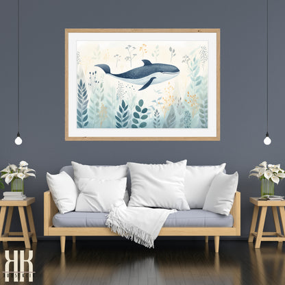 Scandinavian Whale Folk Art Print - 3