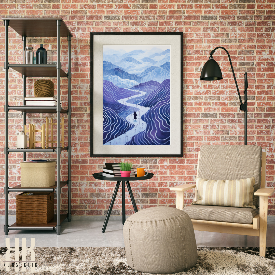 Abstract Mountain Landscape Art Prints in Calming Blue Tones