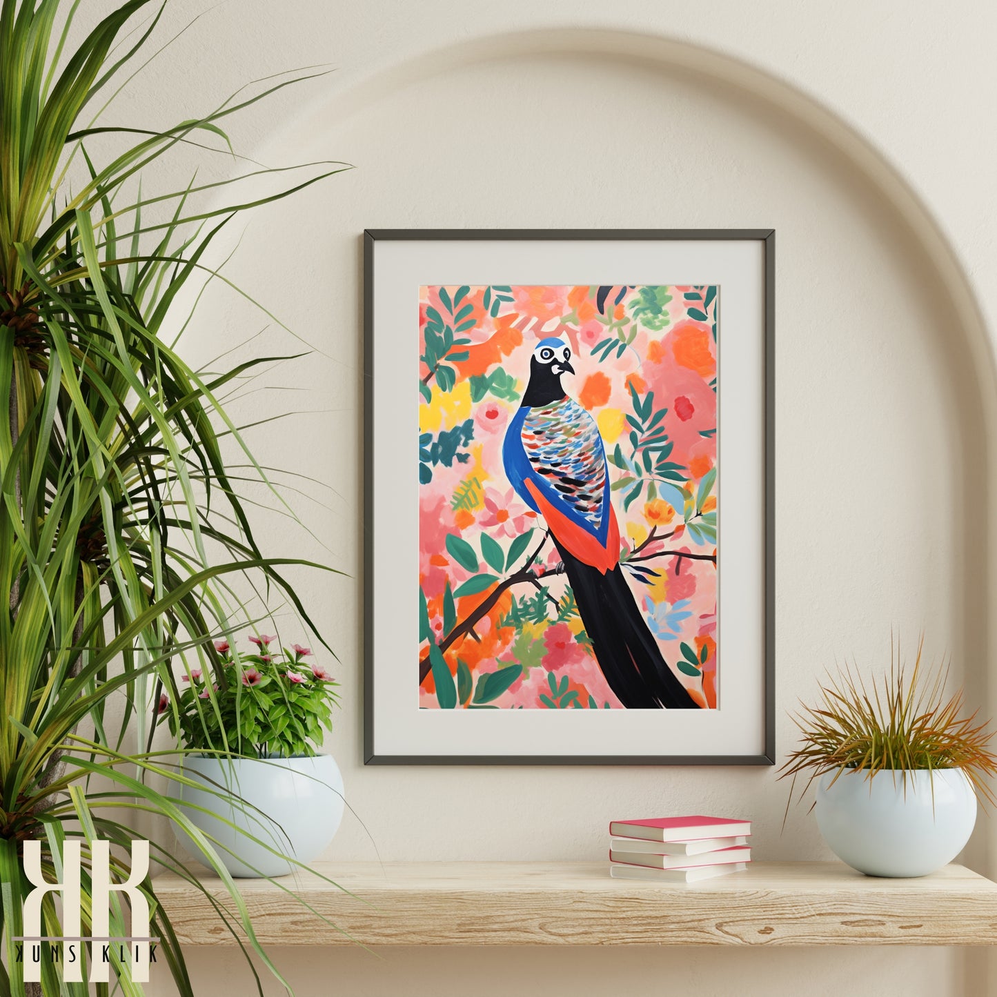 Bright Bold Birds on Botanical Background Art - 11