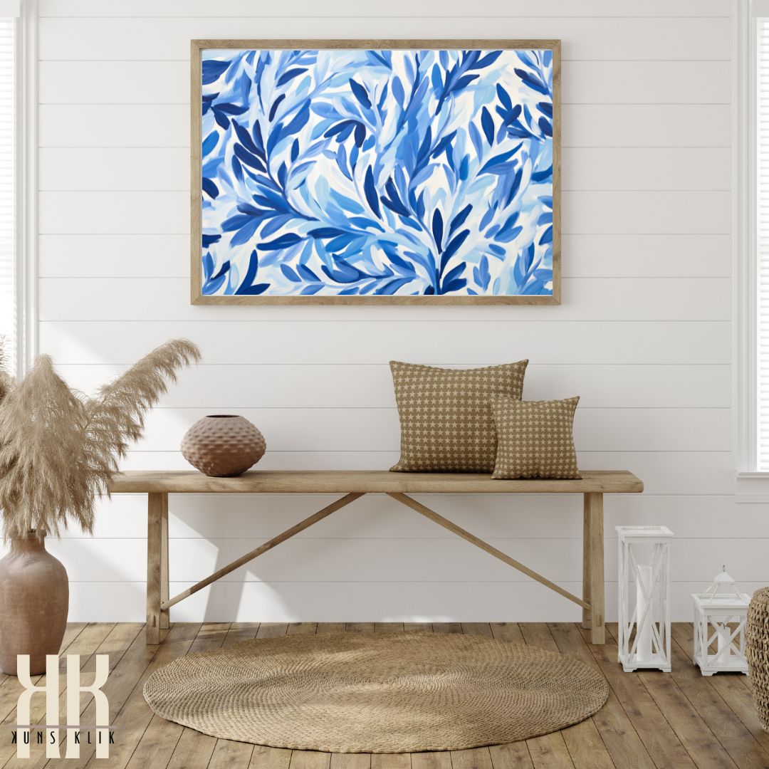 Leaf Pattern Blue Art Print