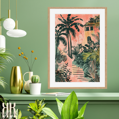 Caribbean Getaway Art Print – Exotic Island Jungle & Ocean Breeze