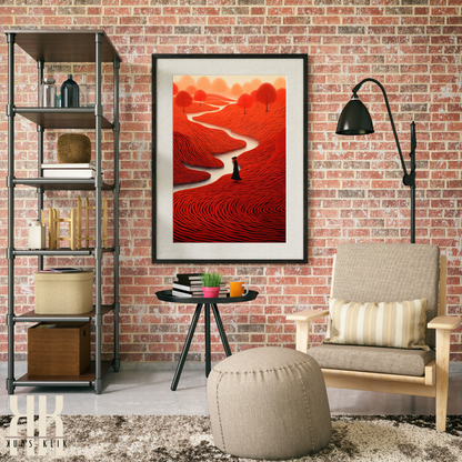 Art Print of Figure in Abstract Red Landscape