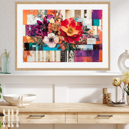 Bold Maximalist Collage Art – Fashion-Inspired Mixed Media Floral Print