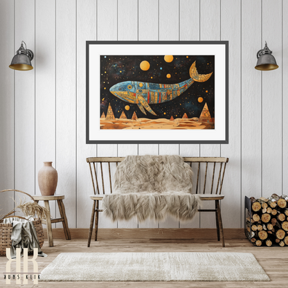 Mystical Whale Floating in the Galaxy - Surreal Space Print