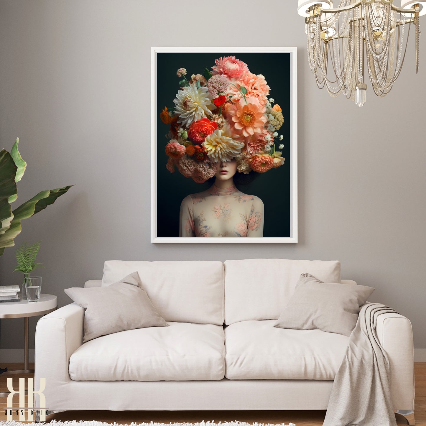 Woman Flower Bouquet Head Feminine Wall Art - 9