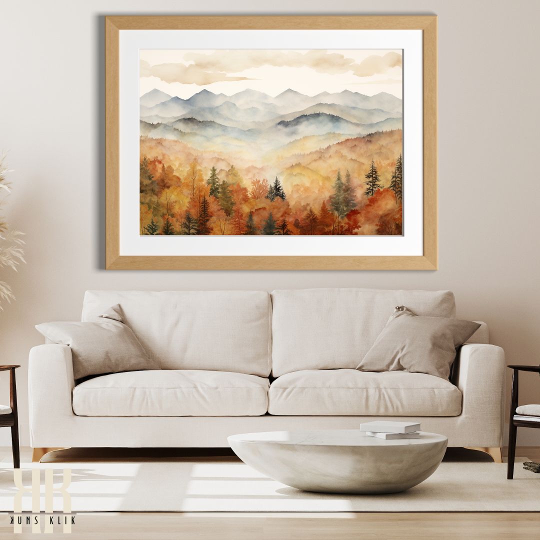 Golden Autumn Mountain Landscape Art