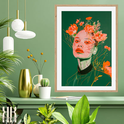 Vivid Floral Fashion Portrait Print in Bold Colours