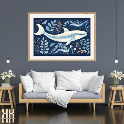 Scandinavian Whale Folk Art Print - 11