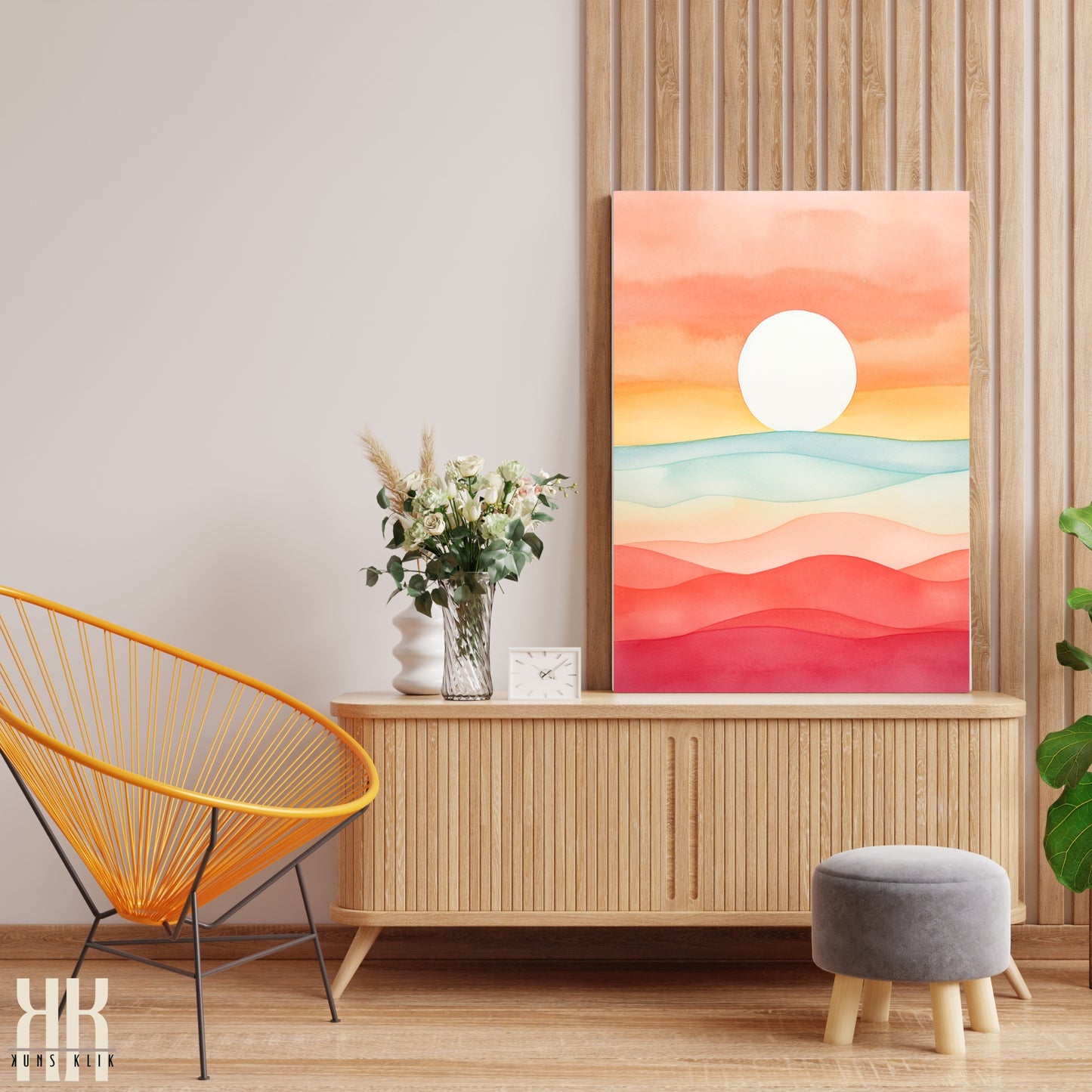 Minimalist Watercolour Sunset Mountain Art Print - 12