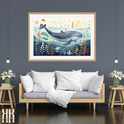 Scandinavian Whale Folk Art Print - 8